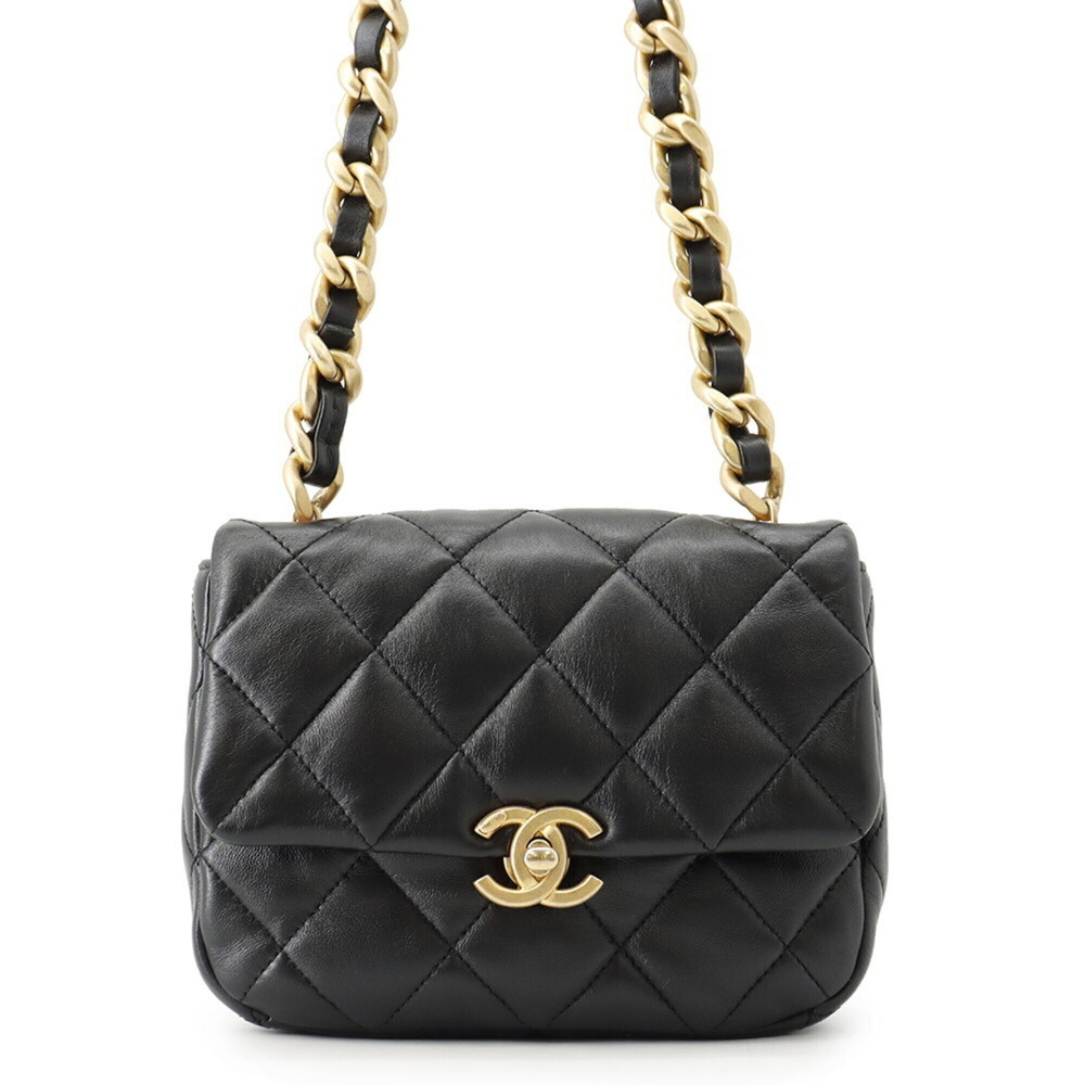 Chanel Chain Shoulder Bag Mini Matelassé Coco Mark Lambskin AS3205 CHANEL Bla...